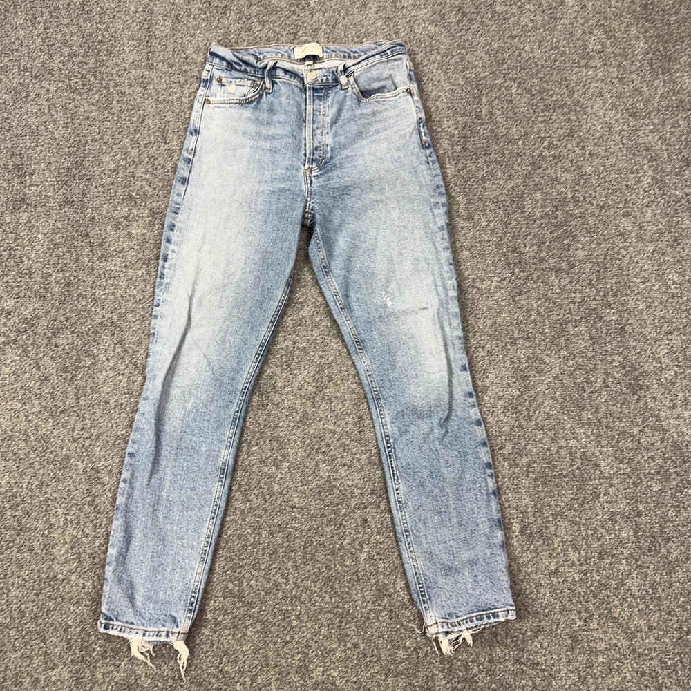 AGOLDE Nico High Rise Skinny Jeans Womens 27 Light Wash Button Fly Raw Hem Denim